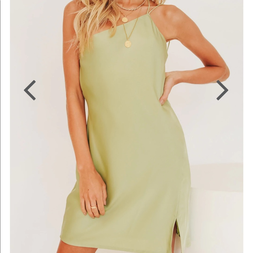 Verge Girl Sage Green Satin Mini Slip Dress - Picture 2 of 8